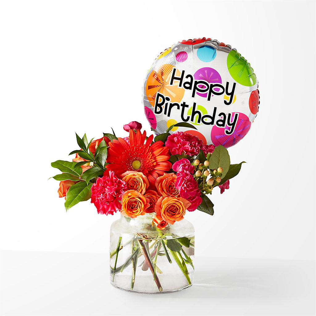 Fiesta Bouquet with Birthday Balloon – Flowers By Willie, Marshall TX