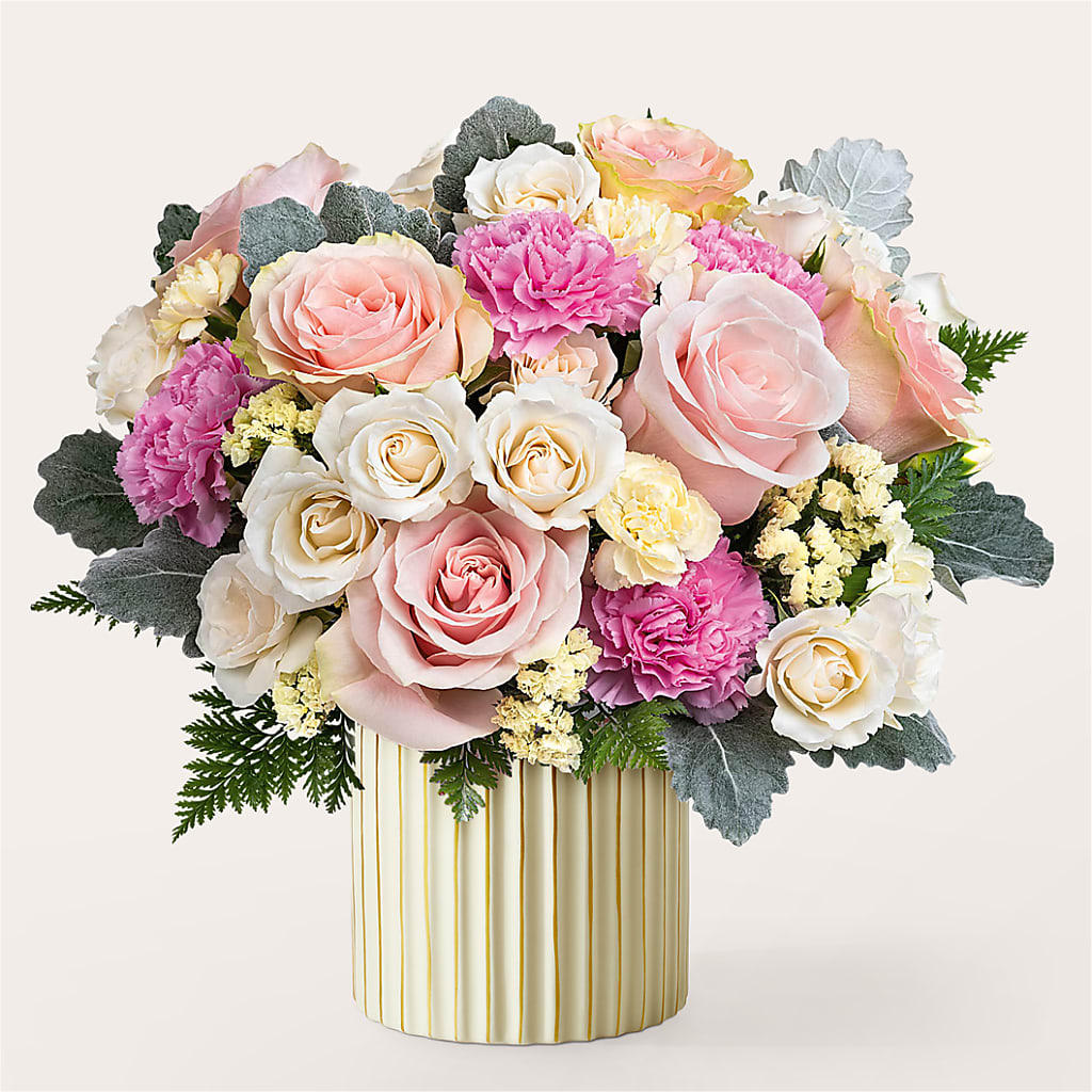 Blissful Moments Bouquet with Ivory Vase – Flowers By Willie, Marshall TX