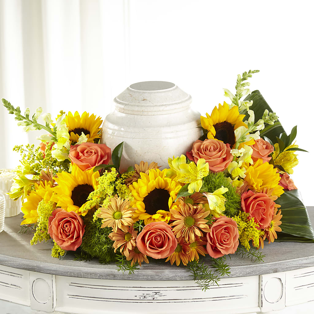Faithful Sunflower Cremation Adornment – Flowers By Willie, Marshall TX