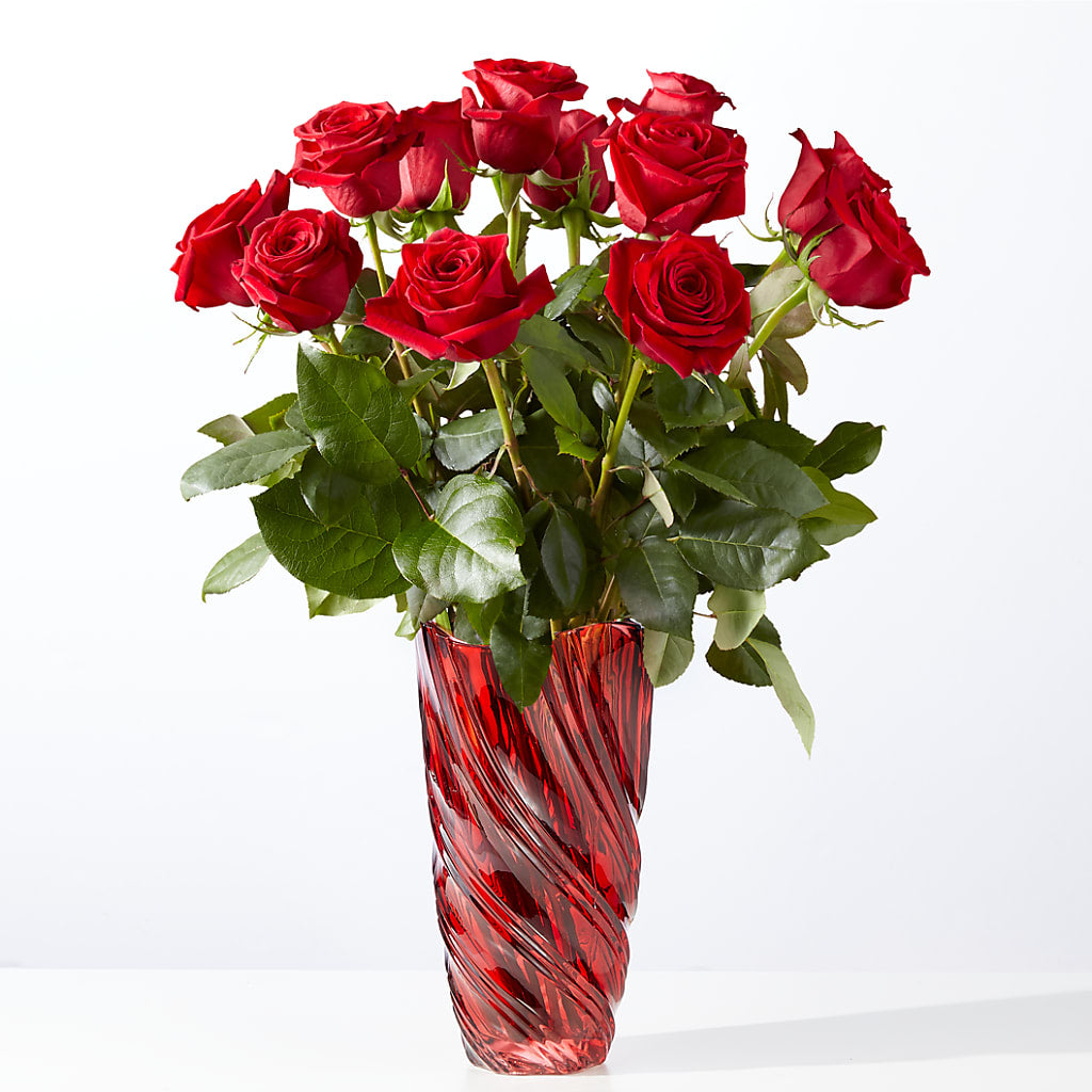 Classic Love Red Rose Bouquet with Luxe Swirl Vase – Flowers By Willie, Marshall TX