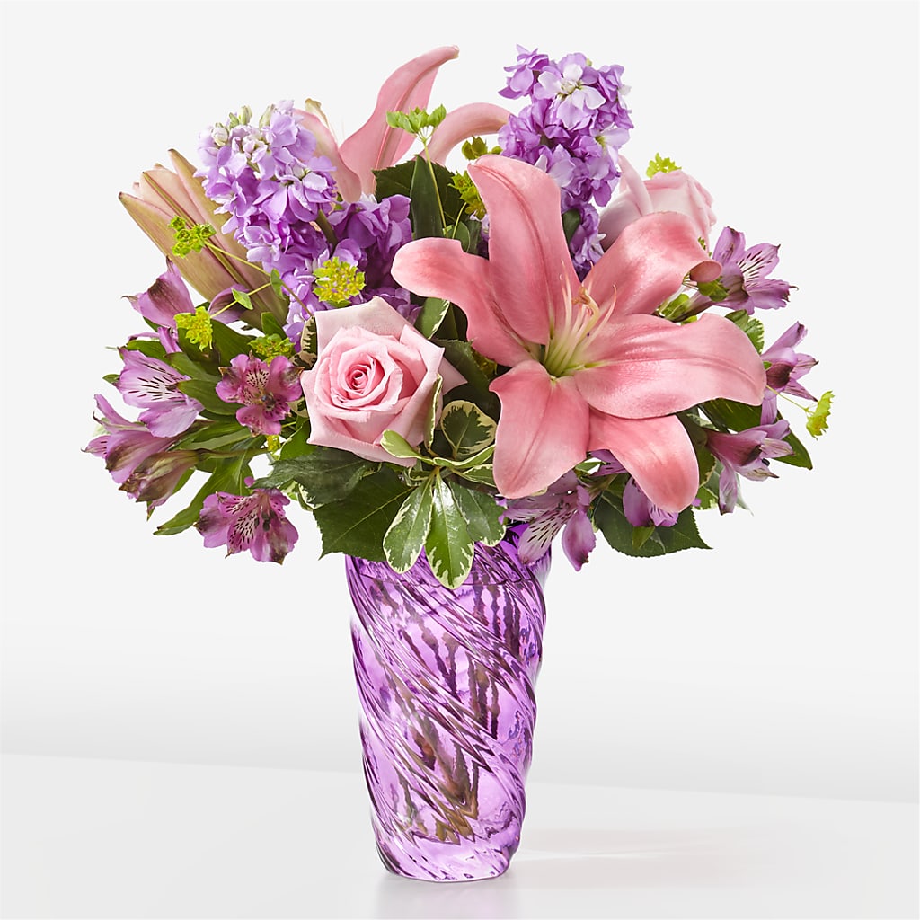 Precious Petals Bouquet with Luxe Swirl Vase – Flowers By Willie, Marshall TX