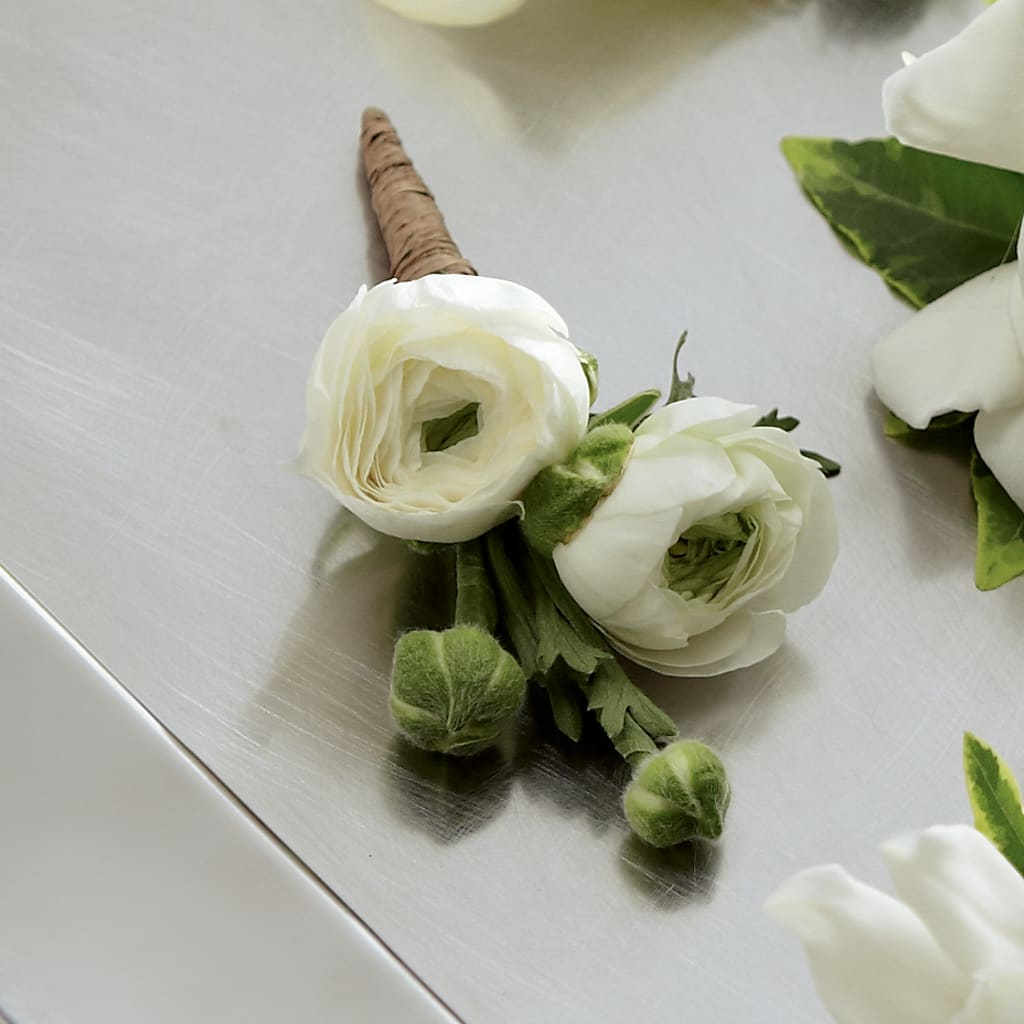 White Ranunculus Boutonniere – Flowers By Willie, Marshall TX