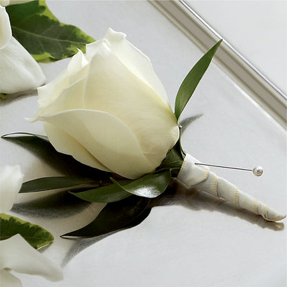 White Rose Boutonniere –  Flowers By Willie, Marshall TX